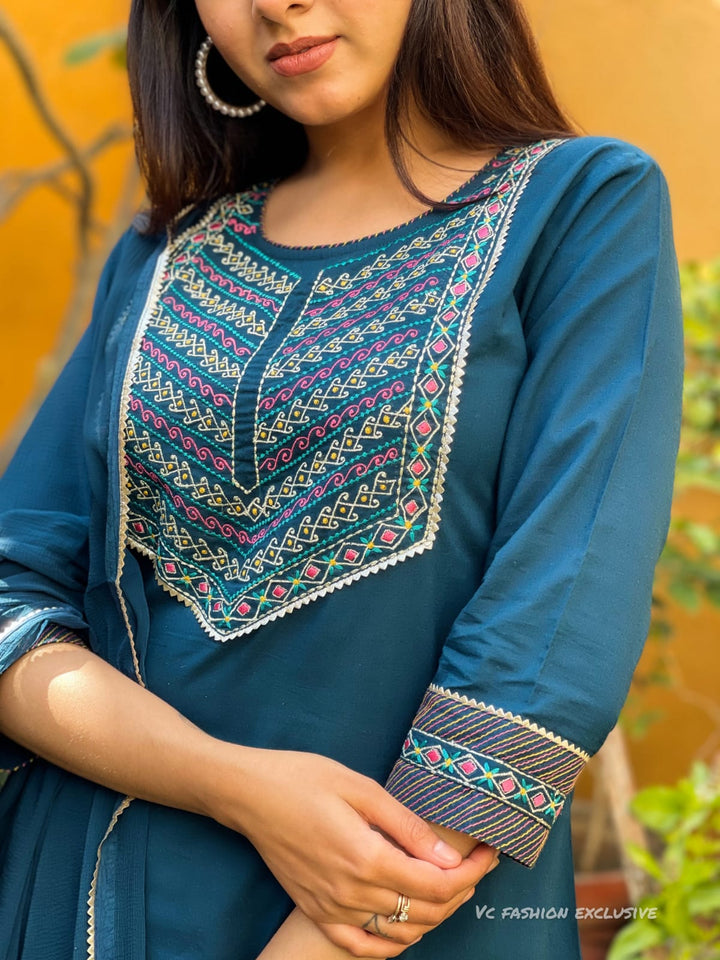 Blue Rayon Straight Kurti Pant Set