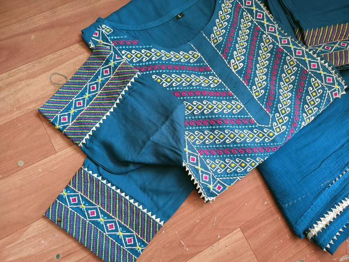 Blue Rayon Straight Kurti Pant Set