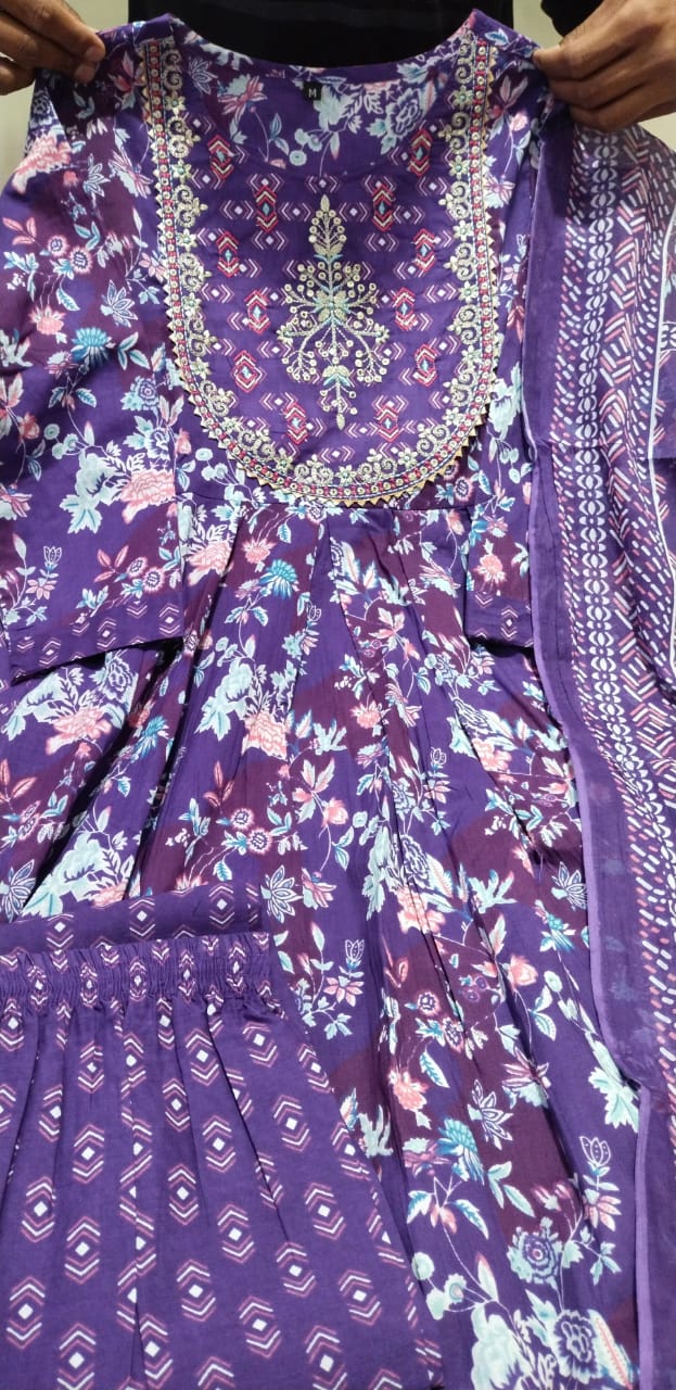 Purple Hand Block Print Kurti Set