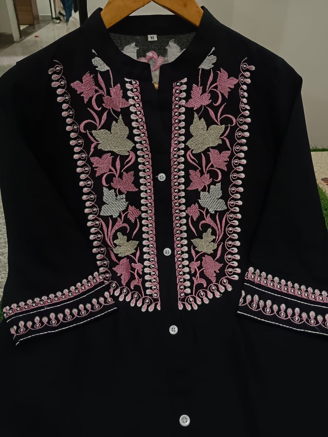 Black Partywear Embroidery Work Kurti