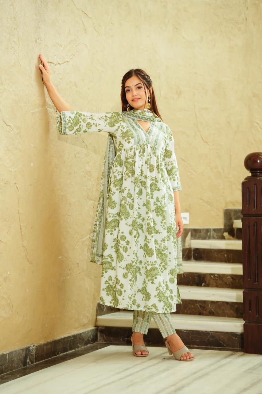 Cotton Green Nayra Cut V Shape Kurti set