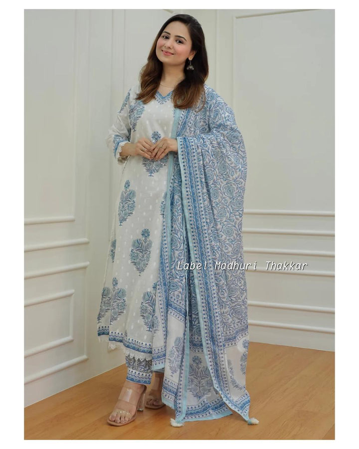 Sky Floral Afghani Suit Set