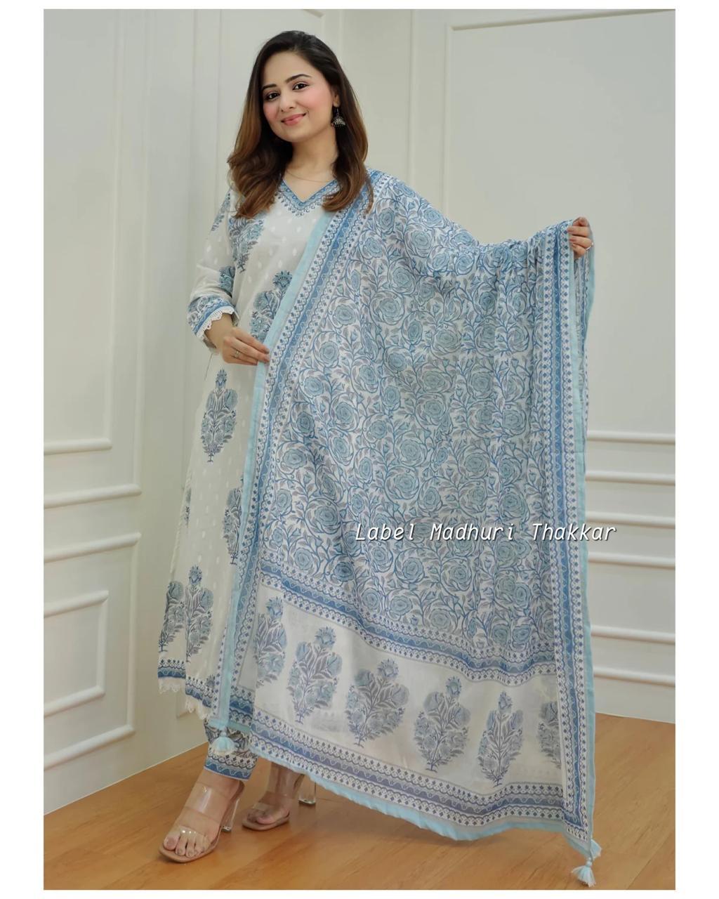 Sky Floral Afghani Suit Set