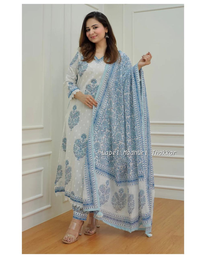 Sky Floral Afghani Suit Set