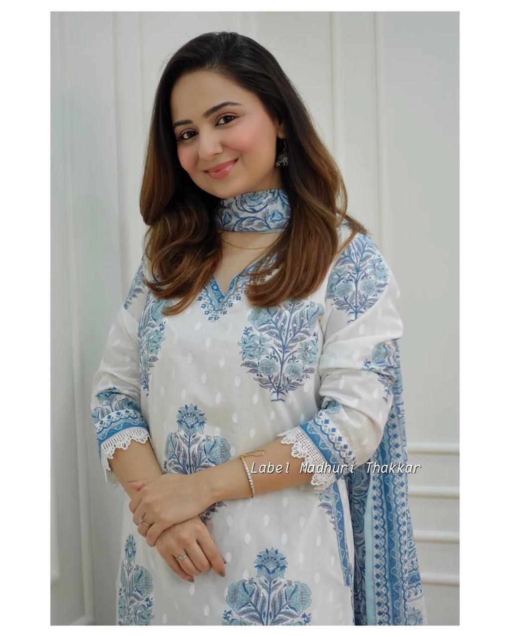 Sky Floral Afghani Suit Set