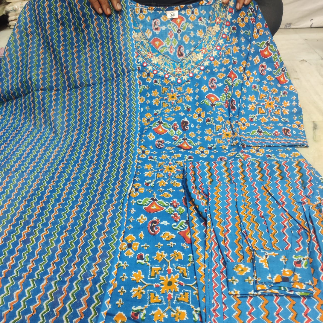 Beautiful Printed Cotton A-line kurta Suit set