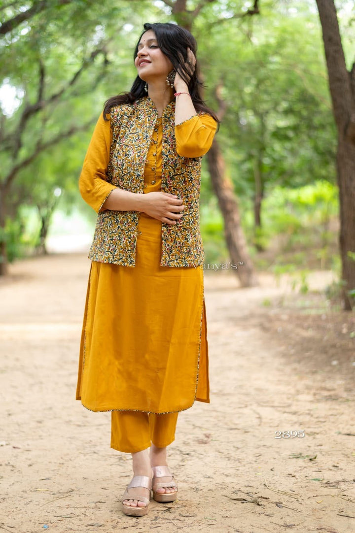 Yellow Mustard Kurti with Jacket