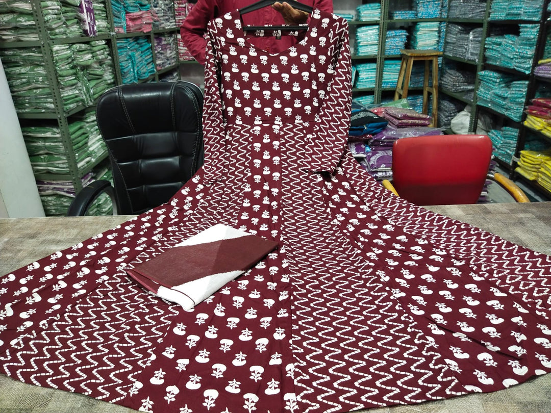 Wine Flared Gown with Dupatta