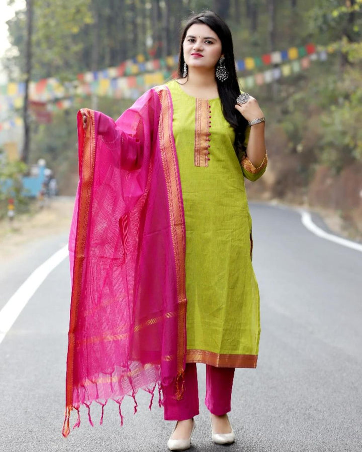 South Indian Pure Cotton Pinklemon Kurti Set