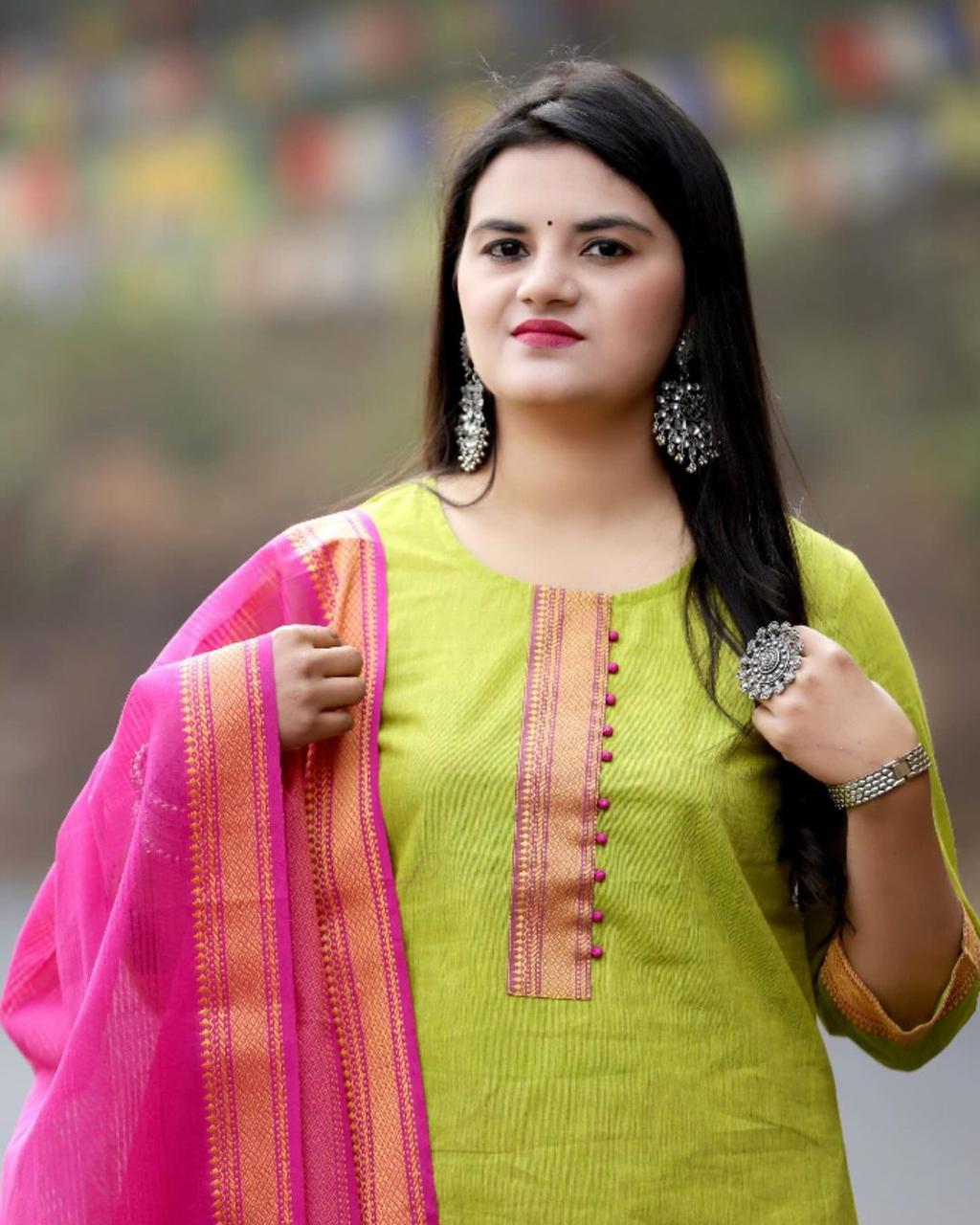 South Indian Pure Cotton Pinklemon Kurti Set