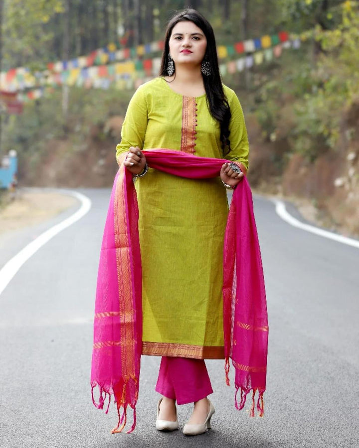 South Indian Pure Cotton Pinklemon Kurti Set