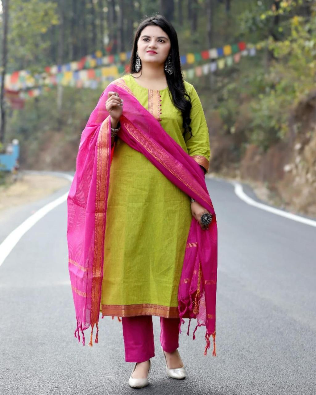 South Indian Pure Cotton Pinklemon Kurti Set