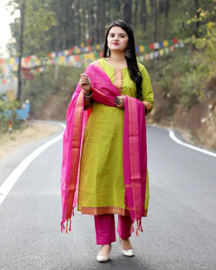 South Indian Pure Cotton Pinklemon Kurti Set