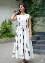 White Ethnic Fusion Co-Ord Dress