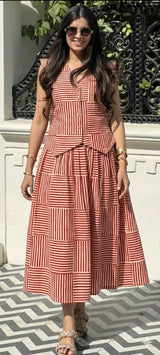 Rust Stripe Patchwork Flared Top & Skirt