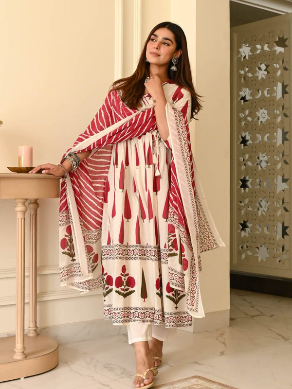 Cotton Anarkali kurta bottom with duptta