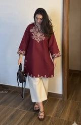 Embroidery Black Cotton Kurta Set