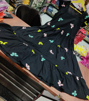 Cotton Suit black butterfly embroidery midi dress with colorful butterfly patterns on black fabric