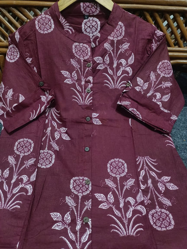 Shringaar cotton floral co-ord set for women in maroon with white floral print and button details