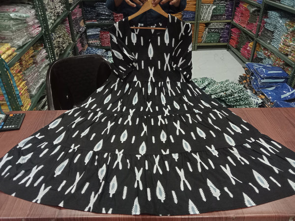  Cotton Suit black and white cotton middi gown for women with leaf and abstract patterns