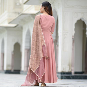 Shringaar pink designer kurti for women with matching embroidered dupatta and long sleeves