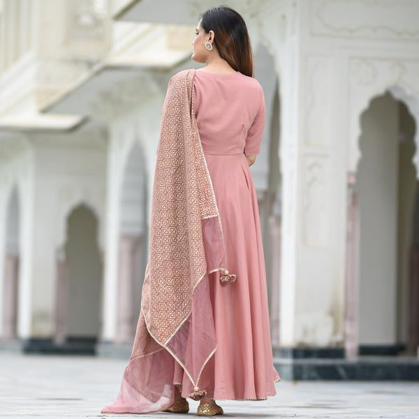 Shringaar pink designer kurti for women with matching embroidered dupatta and long sleeves