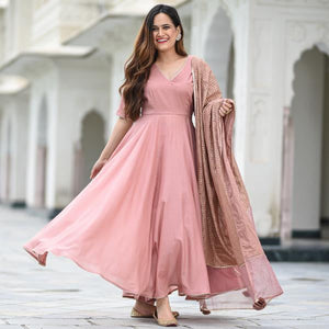 Shringaar pink designer kurti for women with matching embroidered dupatta and elegant flare design