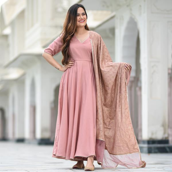 Shringaar pink designer kurti for women with matching embroidered dupatta and full sleeves
