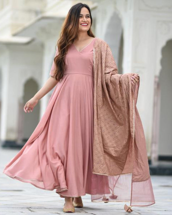 Shringaar designer kurti for women in blush pink with matching embroidered dupatta and flowing skirt