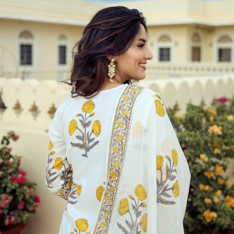 Off White Boota Print Kurti Sharara with Dupatta Set