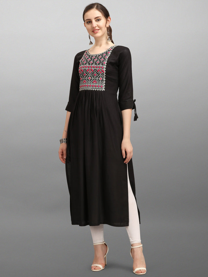 Black Embroidery Work Naira Cut A-line Kurta