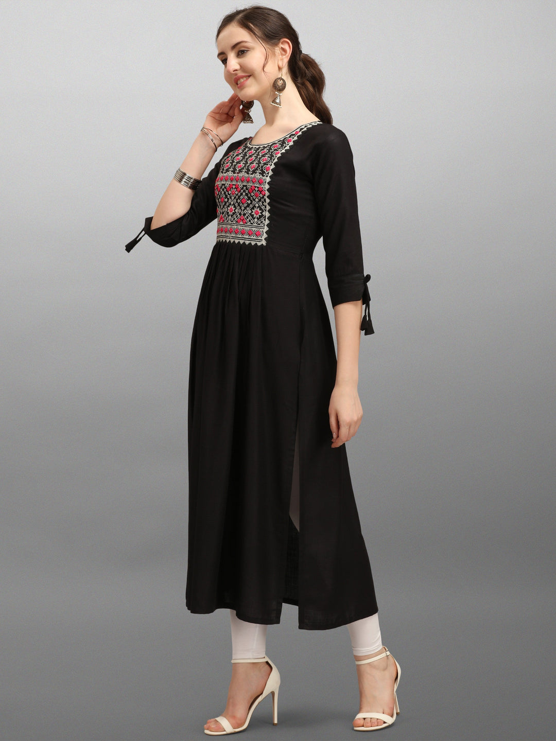 Black Embroidery Work Naira Cut A-line Kurta