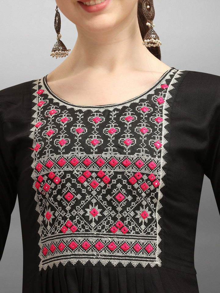 Black Embroidery Work Naira Cut A-line Kurta