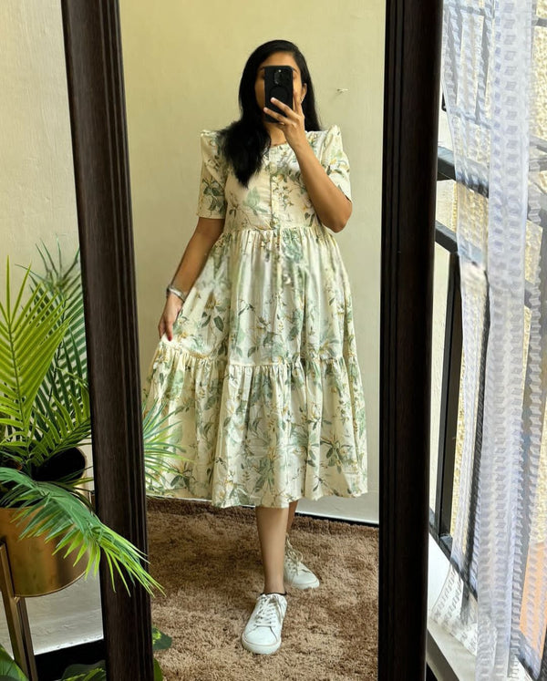 Cotton suit lightweight casual maternity maxi dress with floral print worn by woman