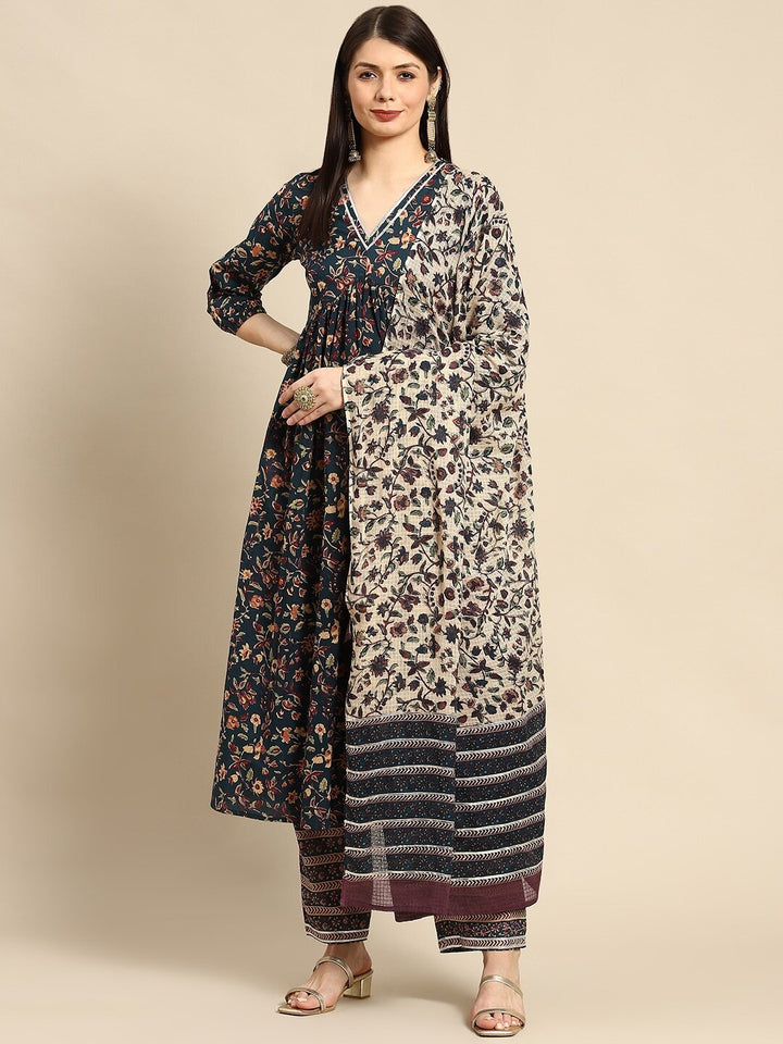 Women Pure Cotton Kurta Pant Dupatta Set