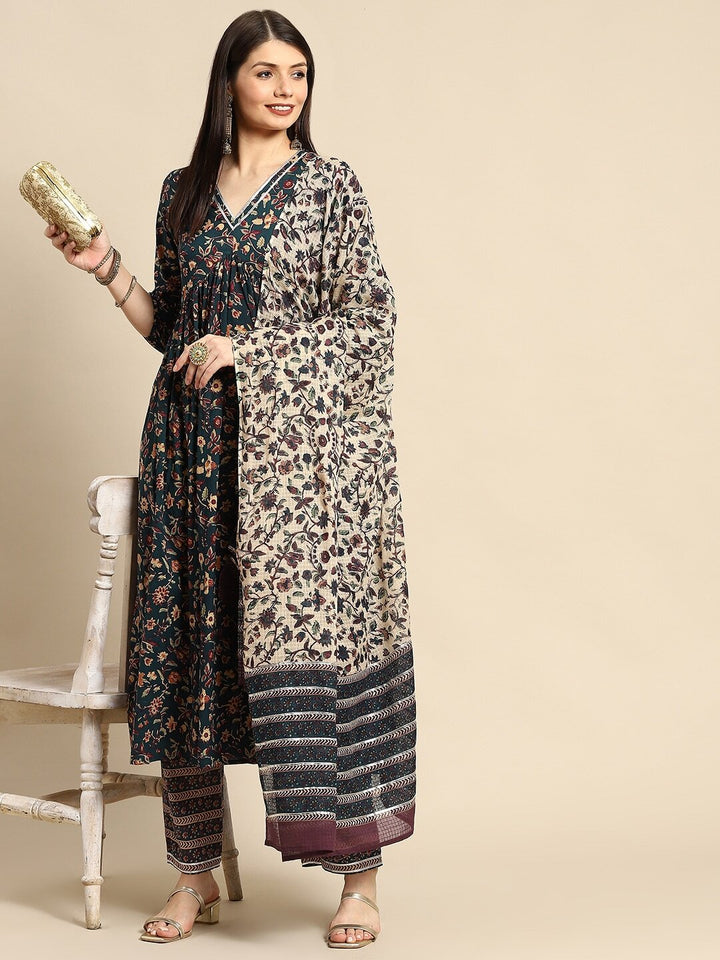 Women Pure Cotton Kurta Pant Dupatta Set