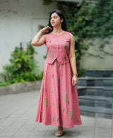 Rose Pink Botanical Print Peplum Co-Ord Set