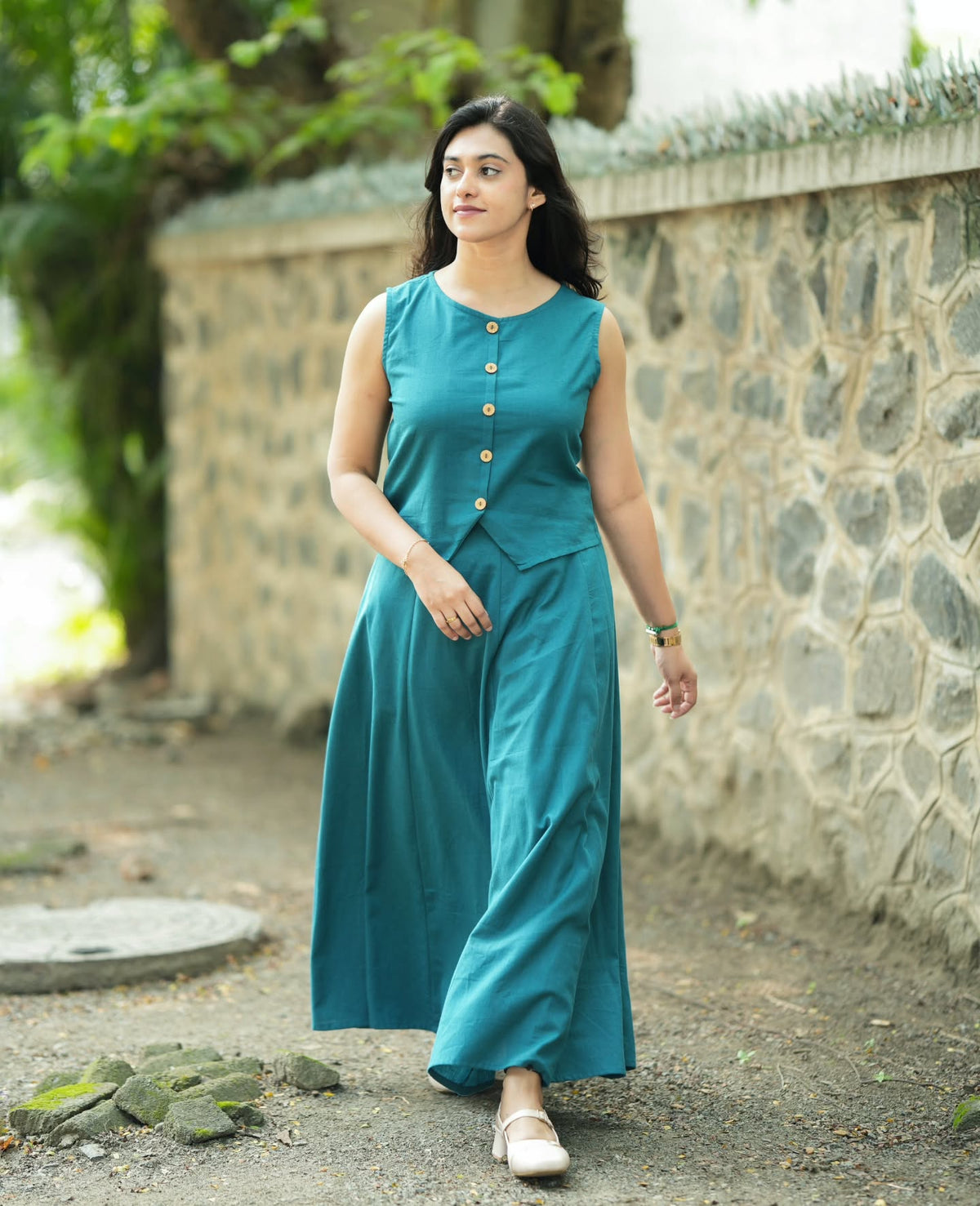 Teal Solid Sleeveless Co-Ord Set
