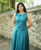 Teal Solid Sleeveless Co-Ord Set