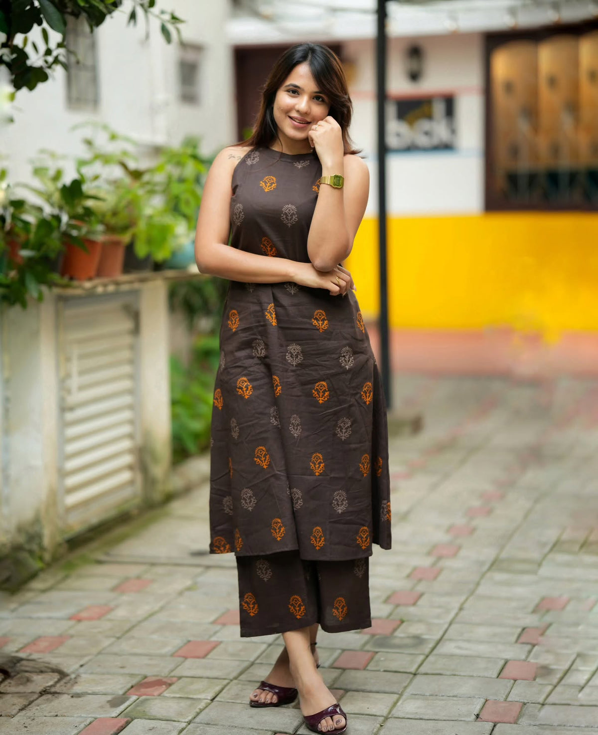 Chocolate Brown Printed Co-Ord Set