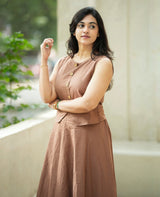Cocoa Brown Flared Sleeveless Co-Ord Set