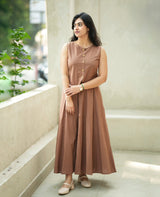 Cocoa Brown Flared Sleeveless Co-Ord Set