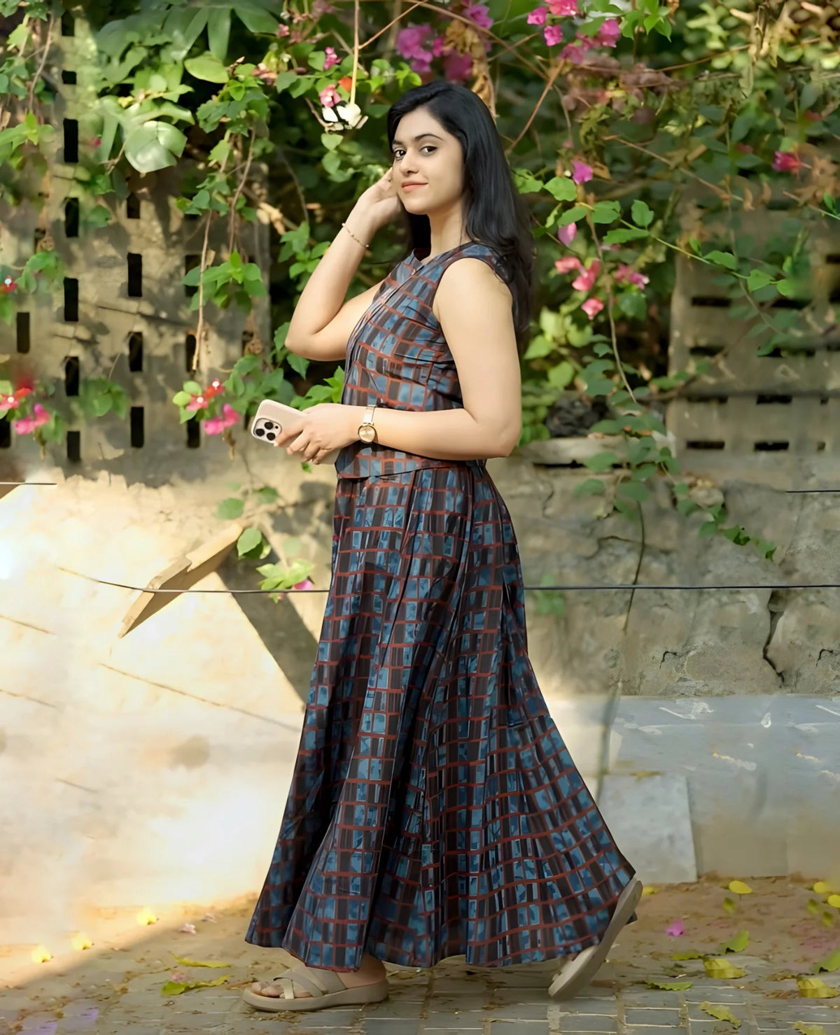 Vintage Check Pattern Flared Dress