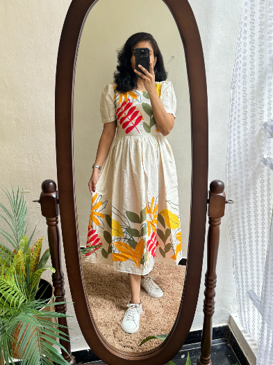 PICSA - BEAUTIFUL FLORAL PATTERN COTTON FLEX DRESS