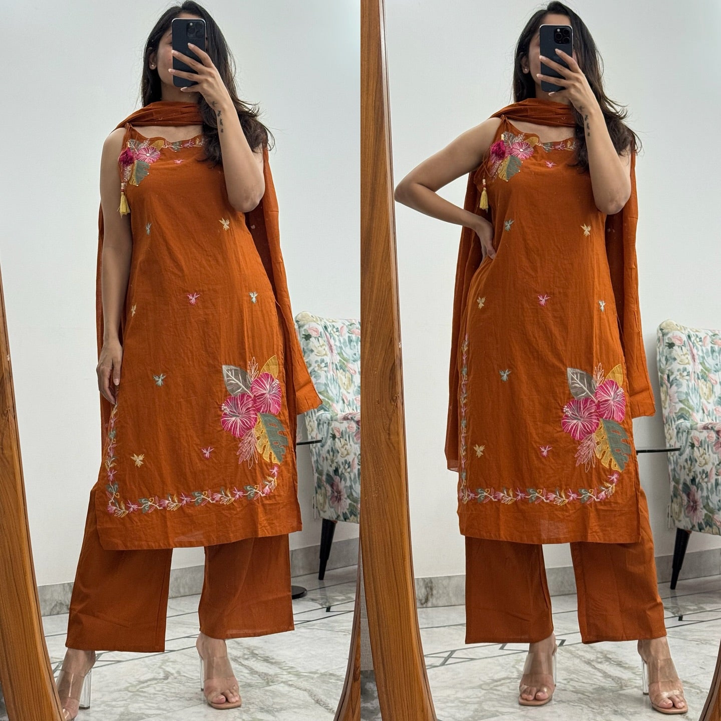 Hand Pearl Embroidered Kurta Palazzo Set