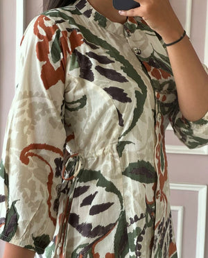 Cotton Suit casual cotton midi gown with multicolor floral print and side tie detail